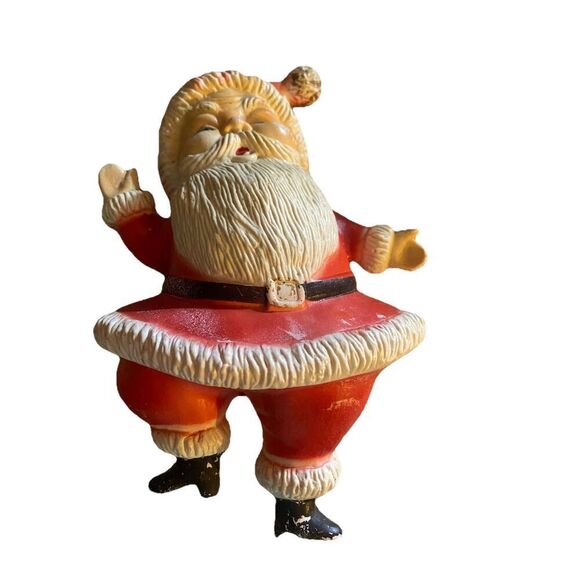 Vintage Santa Clause Blow Mold Plastic Table Top MCM Merry Christmas Holly HTF - Picture 1 of 16